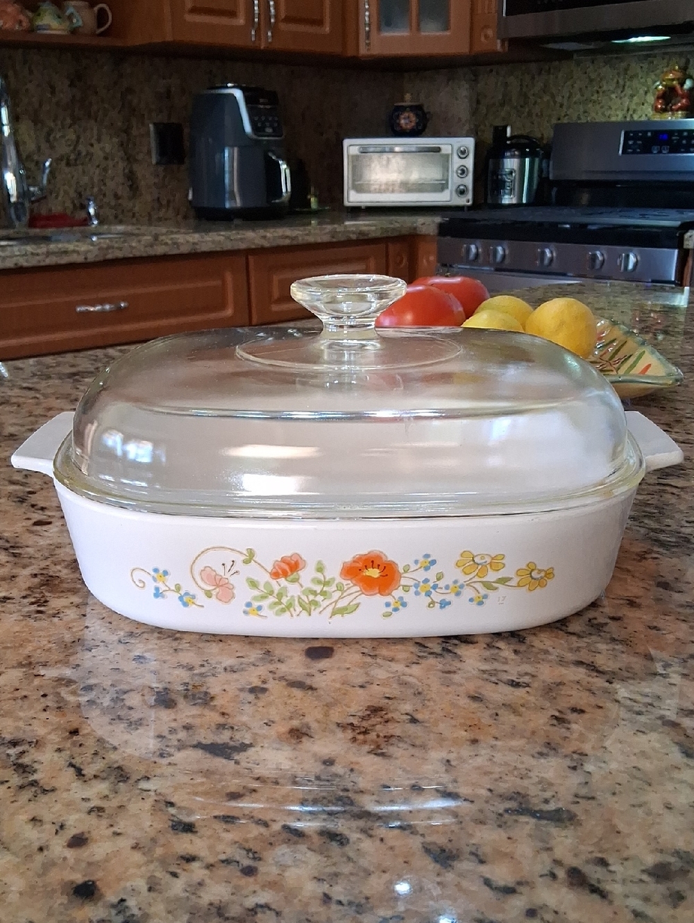 RARE Vintage 1970's Wildflower Pattern Casserole Dish W/Lid. A-10-B. 10×10×2 In.